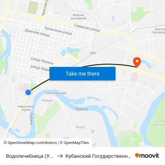 Водолечебница (Ул. Захарова) to Кубанский Государственный Университет map