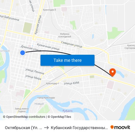 Октябрьская (Ул. Горького) to Кубанский Государственный Университет map