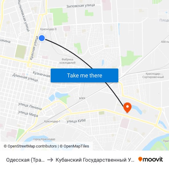 Одесская (Трамвай) to Кубанский Государственный Университет map