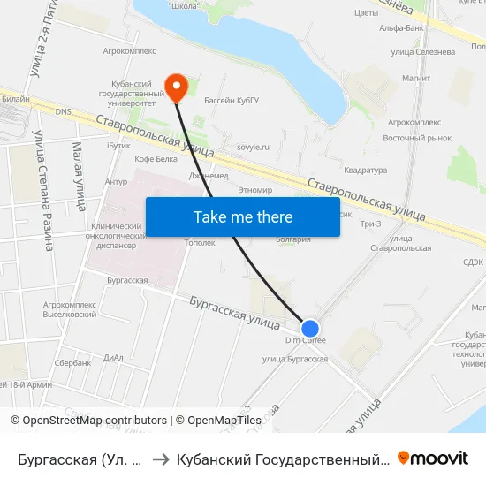 Бургасская (Ул. Стасова) to Кубанский Государственный Университет map