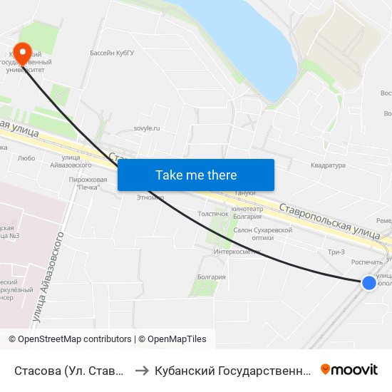 Стасова (Ул. Ставропольская) to Кубанский Государственный Университет map