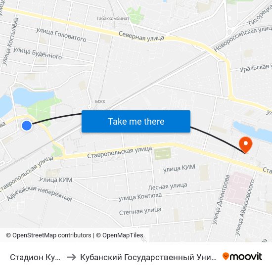 Стадион Кубань to Кубанский Государственный Университет map