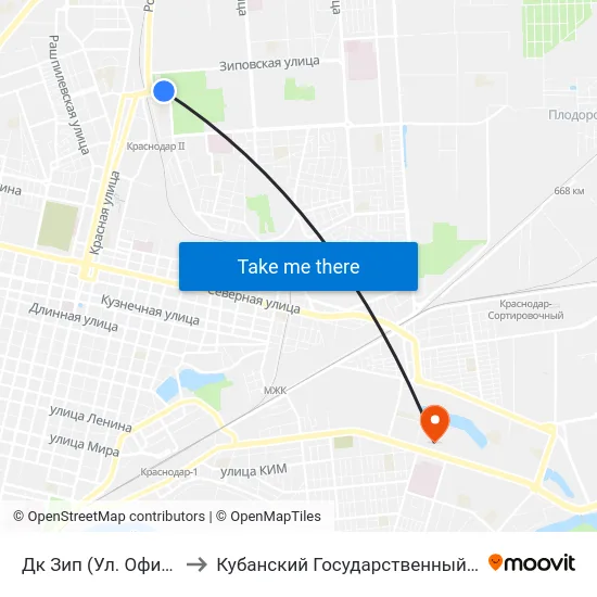 Дк Зип (Ул. Офицерская) to Кубанский Государственный Университет map