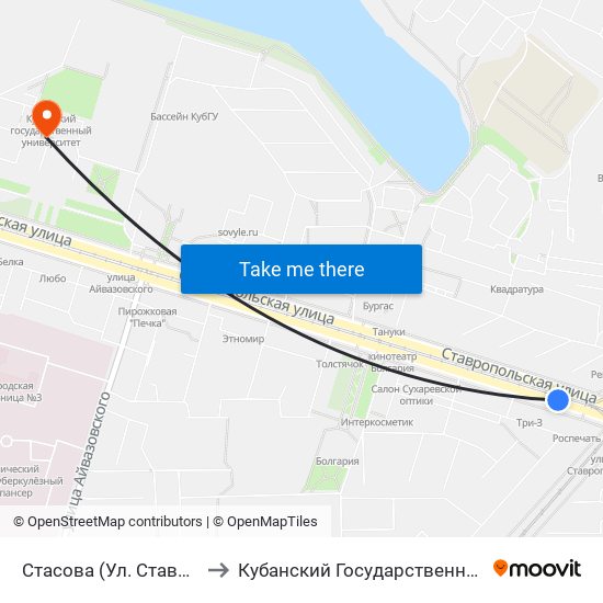 Стасова (Ул. Ставропольская) to Кубанский Государственный Университет map