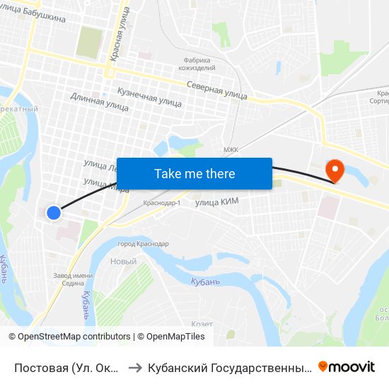 Постовая (Ул. Октябрьская) to Кубанский Государственный Университет map