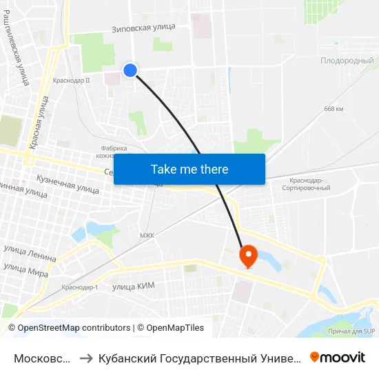 Московская to Кубанский Государственный Университет map