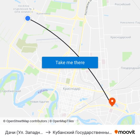 Дачи (Ул. Западный Обход) to Кубанский Государственный Университет map