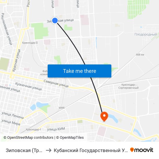 Зиповская (Трамвай) to Кубанский Государственный Университет map