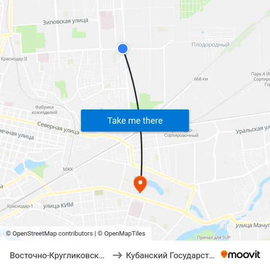 Восточно-Кругликовская (Ул. 40 Лет Победы) to Кубанский Государственный Университет map