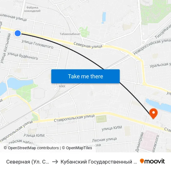 Северная (Ул. Садовая) to Кубанский Государственный Университет map