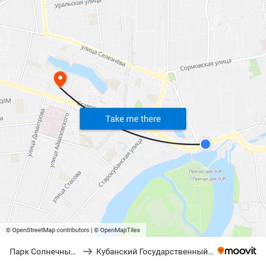 Парк Солнечный Остров to Кубанский Государственный Университет map