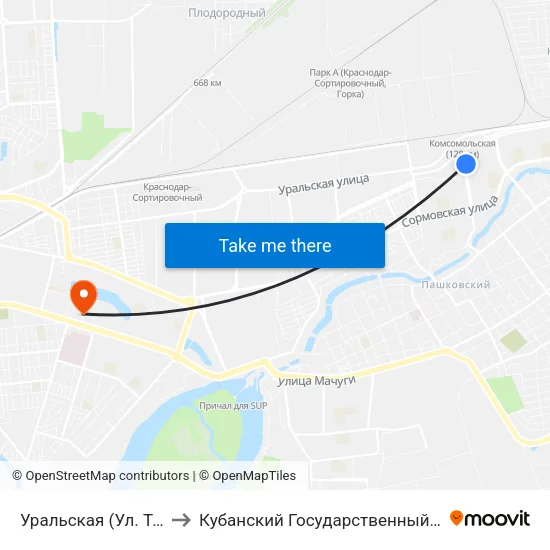 Уральская (Ул. Тюляева) to Кубанский Государственный Университет map