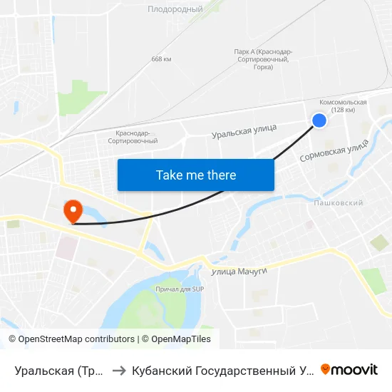 Уральская (Трамвай) to Кубанский Государственный Университет map