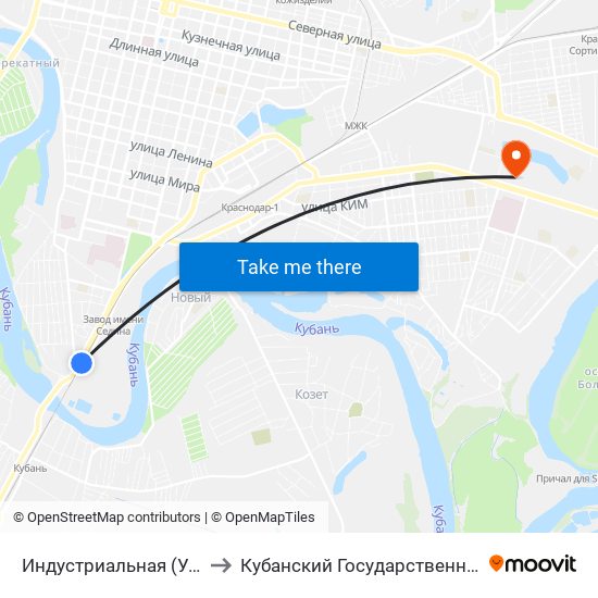 Индустриальная (Ул. Захарова) to Кубанский Государственный Университет map