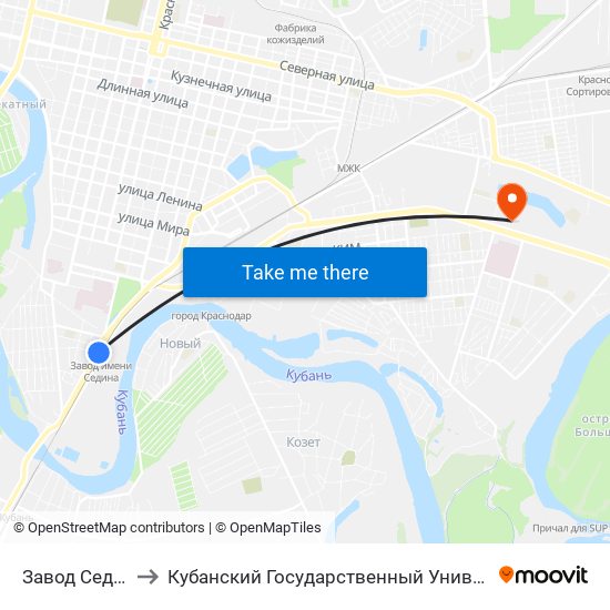 Завод Седина to Кубанский Государственный Университет map