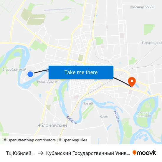 Тц Юбилейный to Кубанский Государственный Университет map