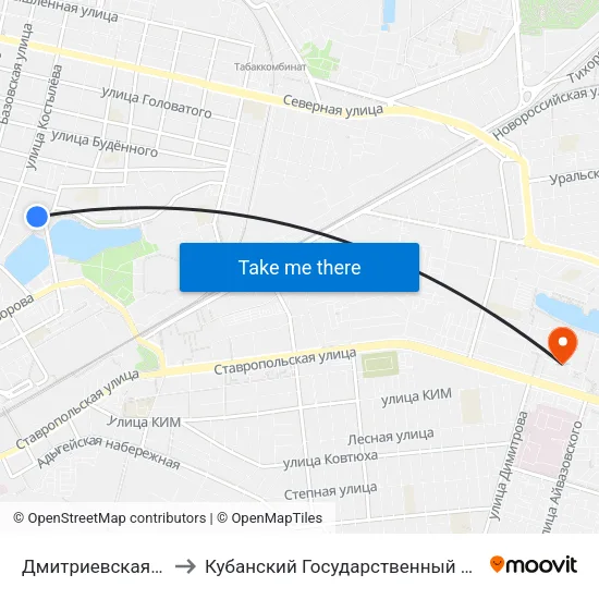 Дмитриевская Дамба to Кубанский Государственный Университет map