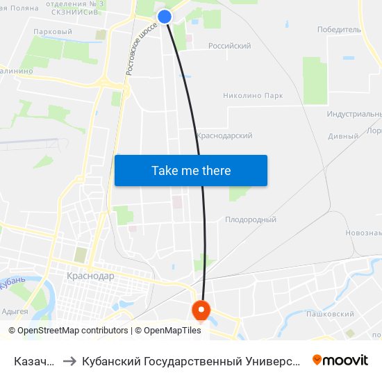 Казачок to Кубанский Государственный Университет map