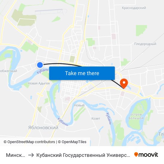 Минская to Кубанский Государственный Университет map