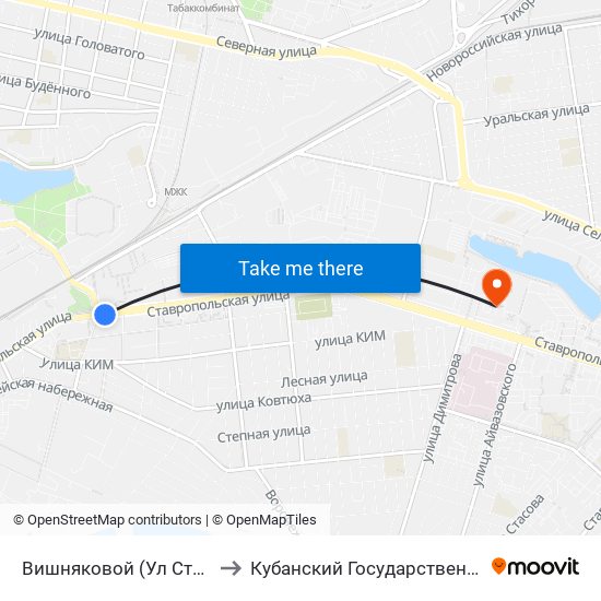 Вишняковой (Ул Ставропольская) to Кубанский Государственный Университет map