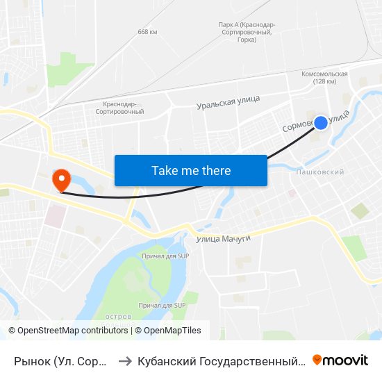 Рынок (Ул. Сормовская) to Кубанский Государственный Университет map