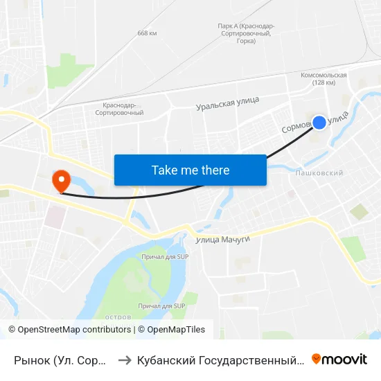 Рынок (Ул. Сормовская) to Кубанский Государственный Университет map