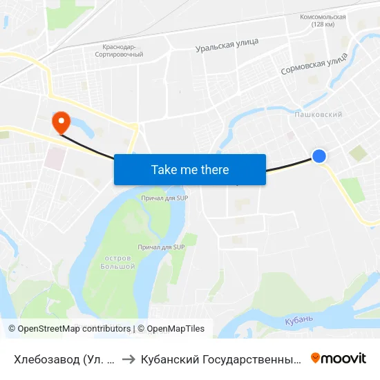 Хлебозавод (Ул. Фадеева) to Кубанский Государственный Университет map