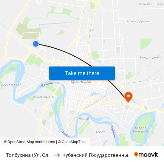 Толбухина (Ул. Славянская) to Кубанский Государственный Университет map