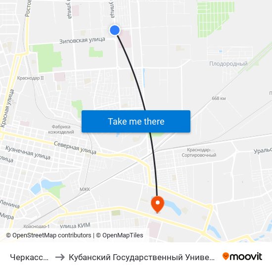 Черкасская to Кубанский Государственный Университет map