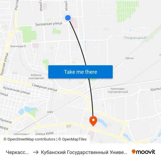Черкасская to Кубанский Государственный Университет map