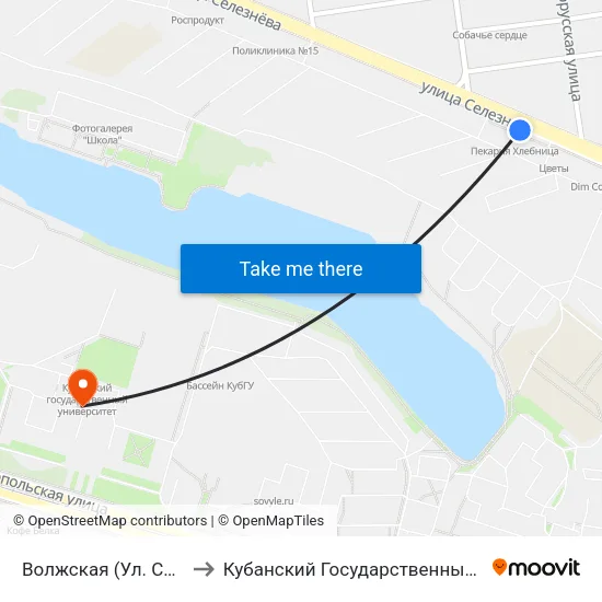 Волжская (Ул. Селезнёва) to Кубанский Государственный Университет map