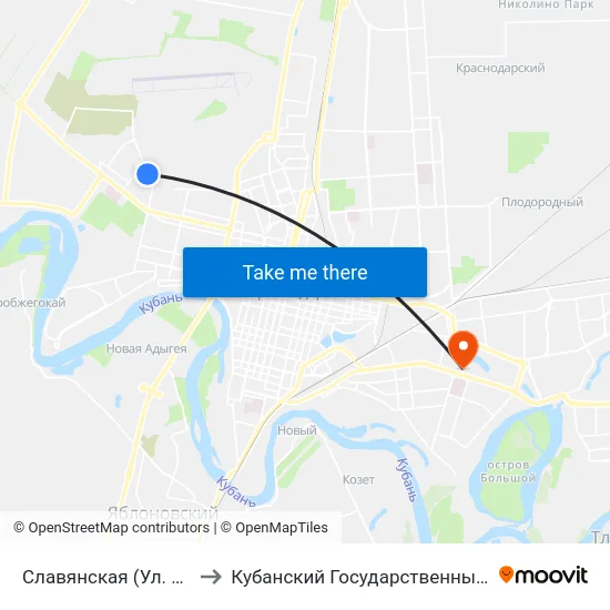 Славянская (Ул. 3-Я Линия) to Кубанский Государственный Университет map