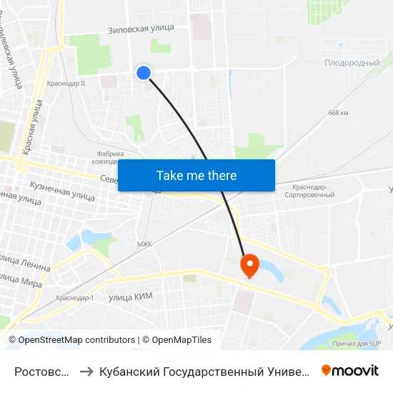 Ростовская to Кубанский Государственный Университет map