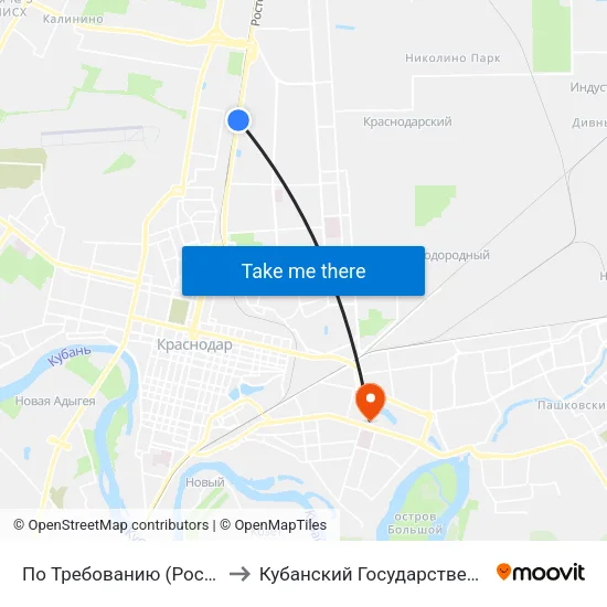 По Требованию (Ростовское Шоссе) to Кубанский Государственный Университет map