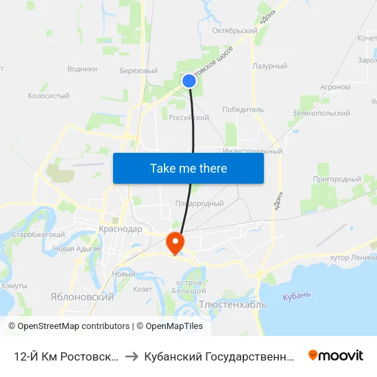 12-Й Км Ростовского Шоссе to Кубанский Государственный Университет map