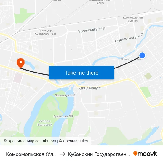 Комсомольская (Ул. Бершанской) to Кубанский Государственный Университет map