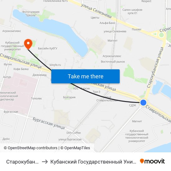 Старокубанская to Кубанский Государственный Университет map