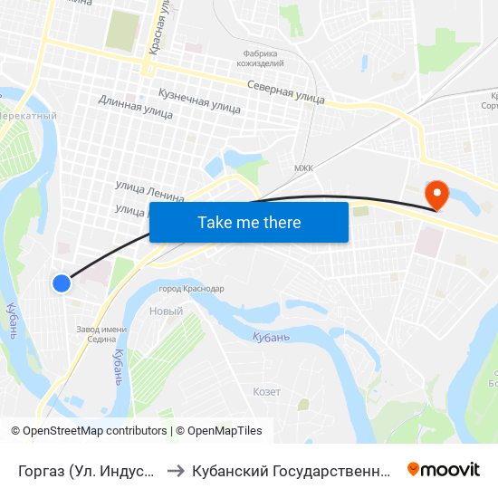 Горгаз (Ул. Индустриальная) to Кубанский Государственный Университет map