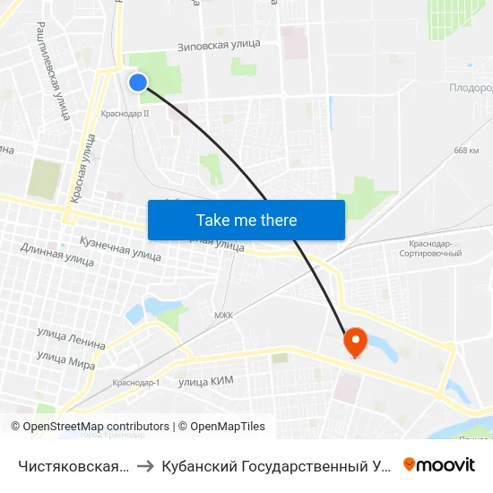 Чистяковская Роща to Кубанский Государственный Университет map