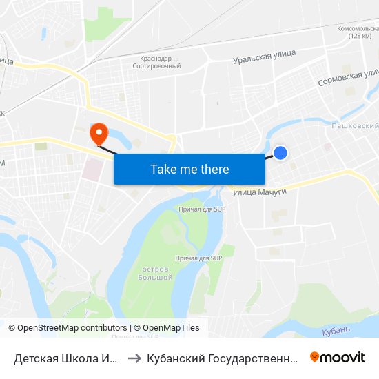 Детская Школа Искусств №4 to Кубанский Государственный Университет map