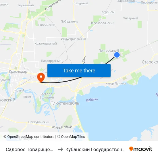 Садовое Товарищество Электрон to Кубанский Государственный Университет map