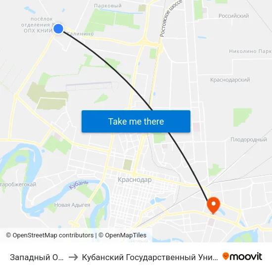 Западный Обход to Кубанский Государственный Университет map