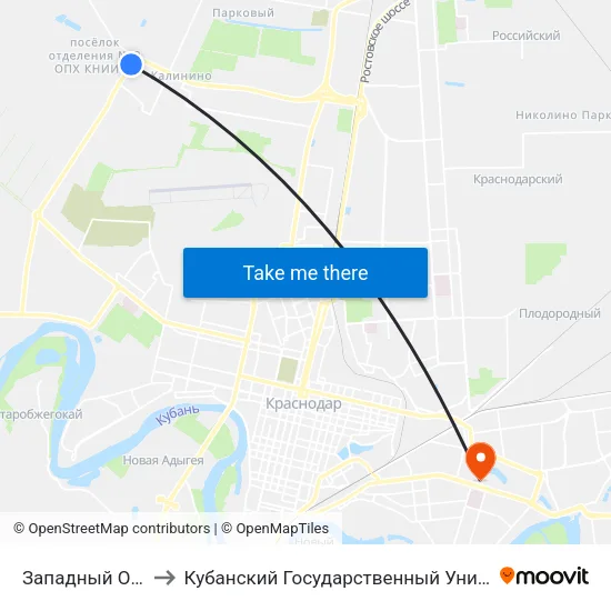 Западный Обход to Кубанский Государственный Университет map