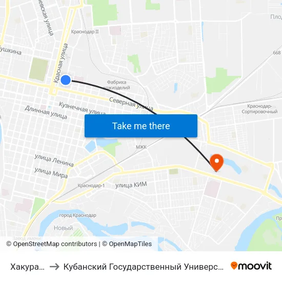Хакурате to Кубанский Государственный Университет map