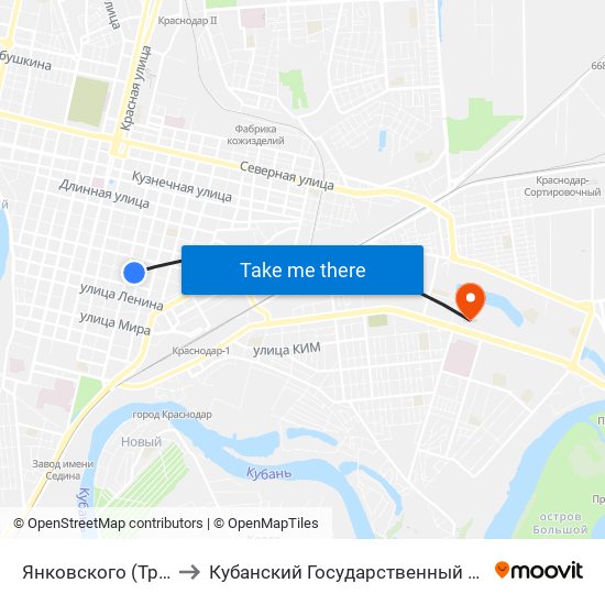 Янковского (Трамвай) to Кубанский Государственный Университет map