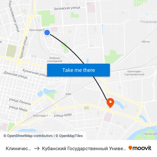 Клиническая to Кубанский Государственный Университет map