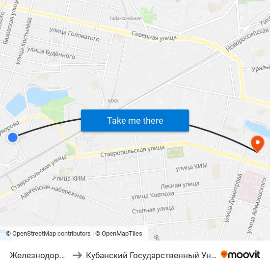 Железнодорожная to Кубанский Государственный Университет map