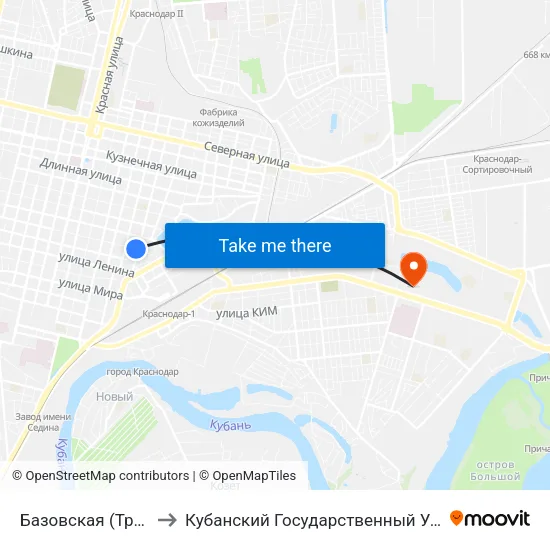 Базовская (Трамвай) to Кубанский Государственный Университет map