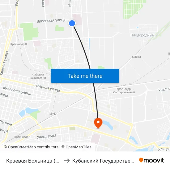 Краевая Больница (Ул. Российская) to Кубанский Государственный Университет map