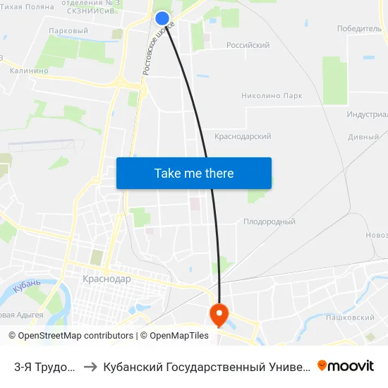 3-Я Трудовая to Кубанский Государственный Университет map